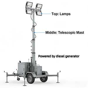 Tour d'<span class=keywords><strong>éclairage</strong></span> mobile à LED 4x100W alimentée au diesel - <span class=keywords><strong>Éclairage</strong></span> fiable pour la logistique portuaire, les exercices et les opérations sur le terrain - Product Image 2
