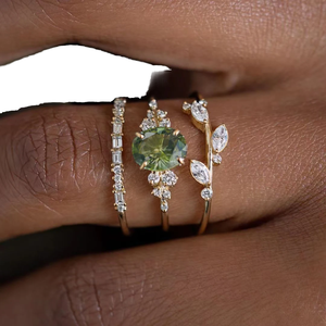 Anillos de Compromiso Románticos CAOSHI con Diseño Geométrico Delicado Personalizado, Cristal Verde Ovalado, Circonita Cúbica, Chapado en Oro, para Regalo - Product Image 4