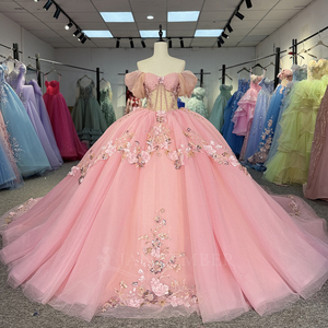 Vestidos de Quinceañera Rosa Dy6899 con Flores 3D y Pedrería, Vestidos de Fiesta para Dulces 15 y 16 Años, Jancember - Product Image 4
