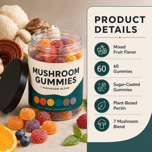 Complément alimentaire à base de champignons en gommes OEM/ODM pour adultes - Riche en Reishi, Crinière de lion, Ashwagandha, Queue de dinde, Maitake, Antioxydant - Product Image 2