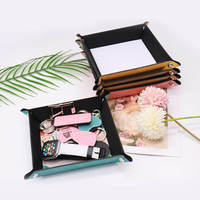 Plateau de rangement pliable en cuir PU vierge pour sublimation, design carré classique, pour salon individuel, vente en gros personnalisée