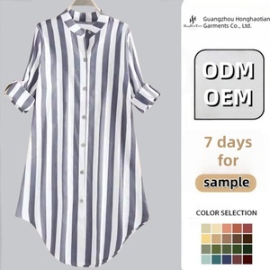 Camicia da Donna Casual Personalizzata 2025, Stile Lungo a Righe, Primavera Estate Autunno, Maniche Lunghe, Colletto con Bottoni - Product Image 2