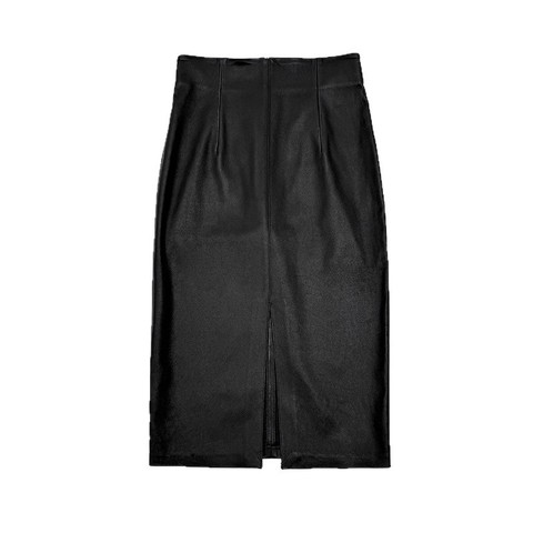 4318-1 New Fashion Midi Leather Skirt Wrap Front Slit Elastic Genuine Sheepskin Leather Skirt for Women