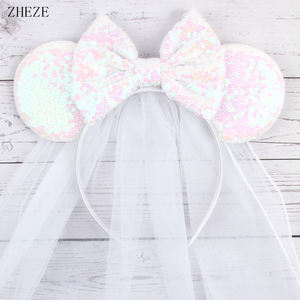 إكسسوارات شعر أنيقة ورائجة لحفلات الزفاف، عصابة رأس مزينة باللؤلؤ مع حروف 'عروس' وغطاء رأس على شكل آذان فأر للنساء - Product Image 2