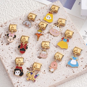Wholesale Stainless Steel Italian Charms 18k Gold Plated Color Cartoon Girl Dress Italian Charm Pendant <b>Bracelet</b> - Product Image 2
