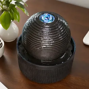 <span class=keywords><strong>Fontaine</strong></span> à eau Sphère noire Zen moderne avec lumière LED bleue, dispositif d'eau de bureau de conception d'anneau concentrique pour la maison ou le bureau - Product Image 3