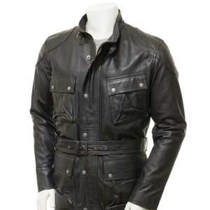 Chaqueta de Cuero Negra para Hombre, Acolchada, con Cuello Alto, Cierre de Cremallera, Manga Regular - Product Image 1