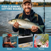 Ensemble planche à découper pour filets de poisson en bois antidérapante avec pince, règle de mesure, aiguiseur de couteau et gants – Cadeau idéal pour pêcheur