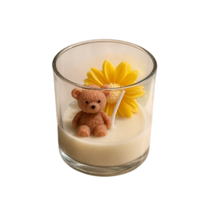 Bougies personnalisées mignonnes parfumées Ours et Marguerite, Bougies florales et ours roses pour Souvenir de Baptême, Cadeau d'Anniversaire - Product Image 1
