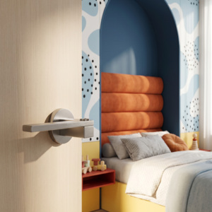 <span class=keywords><strong>Maniglia</strong></span> per <span class=keywords><strong>porta</strong></span> ISILINE in nichel nero spazzolato con base a blocco e rozetta rotonda per camera da letto dei bambini - Product Image 5