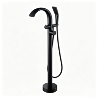 Colonne de douche autoportante d'extérieur en laiton noir mat avec douchette pluie pour piscine, jardin, plage
