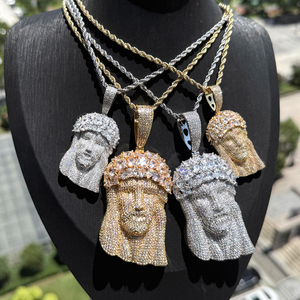 <span class=keywords><strong>Collana</strong></span> da <span class=keywords><strong>Uomo</strong></span> Hip Hop con Ciondolo Gesù in Due Misure e Catena a Maglie in Ottone, Placcata con Diamanti Zirconi Cubici Effetto Ghiaccio - Product Image 2