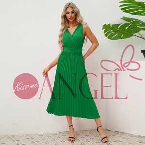 KISS ME <span class=keywords><strong>ANGEL</strong></span> <span class=keywords><strong>summer</strong></span> nuovo vestito sexy da donna da donna con scollo a V e collo plissettato in tinta unita sexy abito da donna - Product Image 5