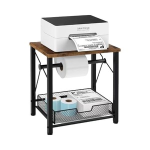 Cross-border office <b>desktop</b> printer double-layer <b>shelf</b> wrought iron and wooden floor-standing express label printer stand - Product Image 1