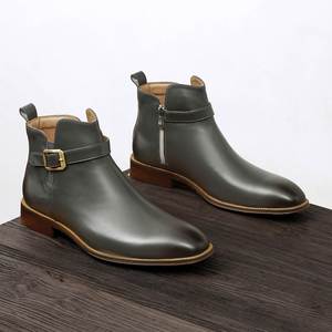 Bottes Chelsea Chukka pour homme en cuir de vachette de haute qualité, formelles, à lacets, imperméables, rehaussantes, antidérapantes, pour l'hiver et l'automne - Product Image 1