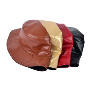 High Quality Wholesale Fashion Unisex Fisherman Waterproof Plain Faux Leather <b>Reversible</b> <b>Bucket</b> Cap <b>Hat</b> - Product Image 3