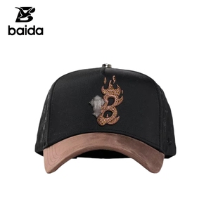 Casquette de baseball 5 panneaux Barbas avec logo flamme brodé, ajustable, unisexe, style streetwear, en sergé, Gorras - Product Image 1