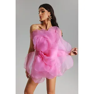 Mini Abito in Rete Floreale Rosa - Product Image 3