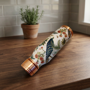Botella de Agua Moderna de Cobre Puro con Diseño Contorneado y Estampado Floral de Pavo Real, Ecológica, a Prueba de Fugas, Apta para Líquidos Calientes, para el Hogar - Product Image 3