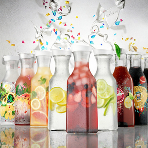 1L 50oz plastik Carafe persegi dasar sekrup tutup kendi air tutup kendi untuk kulkas untuk wiski anggur kemasan Soda jus Jar - Product Image 3