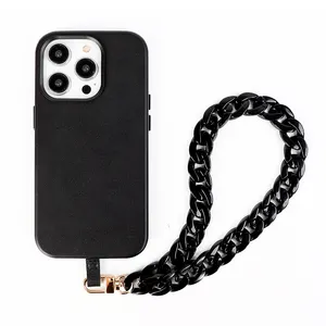 Luxury phone cover pu connector pvc patch pad tab link acrylic chain vegan leather designer phone case sets for iphone