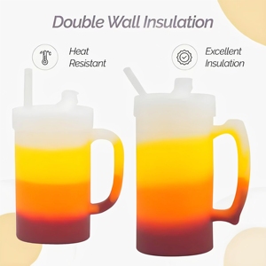 Grands gobelets en silicone sans BPA et de qualité alimentaire avec pailles et couvercles, verres à bière en silicone avec poignées, gobelets isothermes en silicone avec poignées - Product Image 4