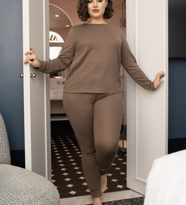 Pigiama da donna OEM pigiama manica lunga <span class=keywords><strong>camicia</strong></span> da <span class=keywords><strong>notte</strong></span> abbottonata Soft Lounge Plus Size Pj set - Product Image 2