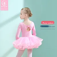 Justaucorps de ballet rose pour filles, 95% coton, manches longues, jupe intégrée, costume de danse, vêtements de danse pour enfants