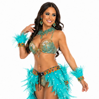 Ensemble de tenue en plumes naturelles turquoise, jupe en plumes et manchettes pour défilé de carnaval, spectacle de danse sur scène