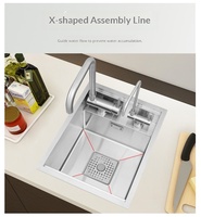 Évier de cuisine artisanal en acier inoxydable 304, mini, à cuve unique, avec robinet, surface brossée moderne et plaque de couverture dissimulée, pour comptoir de bar îlot