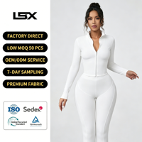 Ensemble de vêtements de sport pour femmes en 2 pièces avec fermeture éclair, haut à manches courtes et col en V, short moulant long, respirant en nylon/coton, pour l'entraînement