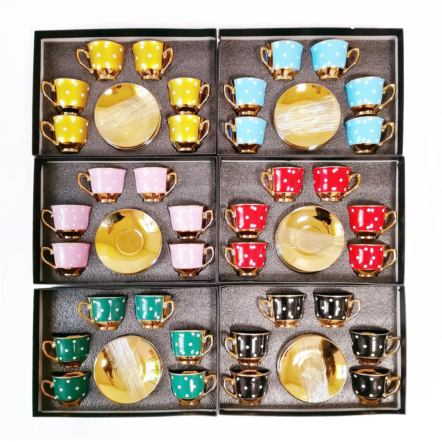 Cangkir dan Piring Dilapisi Keramik Arab Set Teh Kopi Emas 6 Cangkir dan 6 Piring Cangkir Hadiah Set Teh Turki Emas