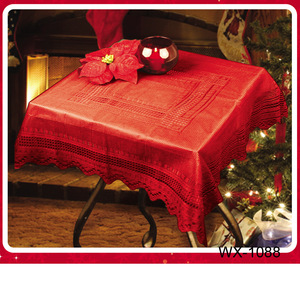 Christmas <b>Tablecloth</b> <b>Round</b> Red Polyester Lace Geometric Pattern Party Decoration WX-1088 - Product Image 4