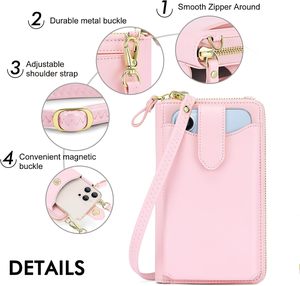 Petit portefeuille bandoulière pour femme, en cuir vegan, avec blocage RFID, fermeture éclair, doublure en nylon, emplacements pour cartes - Product Image 5