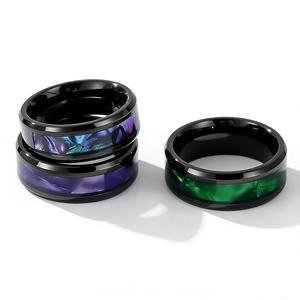 Men's Black <b>Titanium</b> Steel <b>Ring</b> Purple Green Inlay Channel Setting Party Jewelry Fashion <b>Rings</b> - Product Image 1