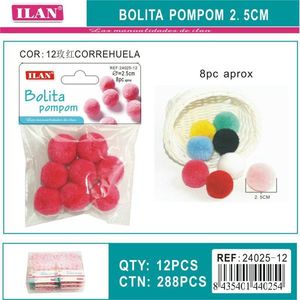 Iln <b>Wool</b> Pompom 2.5Cm Fuchsia Correhuela <b>Craft</b> Decor - Product Image 1
