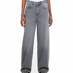 Jeans pour femmes en denim <span class=keywords><strong>gris</strong></span> <span class=keywords><strong>clair</strong></span>, coupe droite, taille haute, ample et décontracté, de haute qualité et personnalisés - Product Image 4