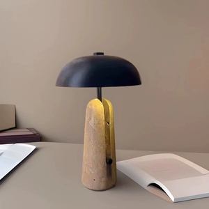 <span class=keywords><strong>Lampada</strong></span> <span class=keywords><strong>da</strong></span> <span class=keywords><strong>Tavolo</strong></span> Elegante con Paralume Nero e Base in Pietra, Luce Calda Design Wabi-Sabi per Ambienti Accoglienti - Product Image 4