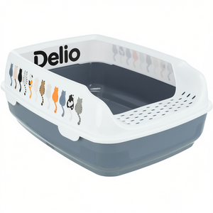 Bandeja Sanitaria para Gatos Delio, 38x20x50 cm, Diseño Gris con Borde Blanco - Product Image 2