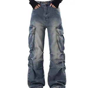 Высококачественные американские уличные женские джинсы по индивидуальному заказу эластичные силовые брюки с несколькими карманами в пол-8044 обслуживания