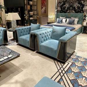 नवीनतम डिजाइन इतालवी काले लकड़ी के पीछे के रूप निर्माता चीन शाही अमेरिकी क्लासिक लोवेसइट ब्लू चमड़े के सोफे - Product Image 3