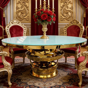 Mesa de Comedor Decorativa Premium para Bodas, Mesa Redonda de Vidrio Dorado y Acero Inoxidable, Mesa para Eventos y Banquetes de Hotel - Product Image 4