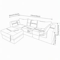 Canapé en velours côtelé à profil bas avec chaise longue modulaire pour la décoration moderne du salon