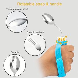 Juego de utensilios adaptativos flexibles de acero inoxidable con peso antivibración, mango de goma antideslizante para personas mayores con temblores en las manos - Product Image 4
