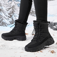 Bottes de neige d'extérieur pour femmes, doublure polaire, semelle plateforme épaisse, couleur noir et blanc, lacets réglables, chaussures d'hiver