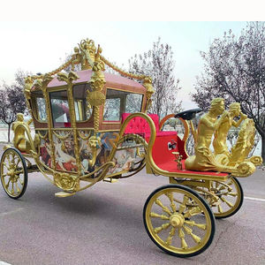 รถม้าแต่งงานแบบคลาสสิกโบราณสีแดงทองสองแถว ขับเคลื่อนด้วยไฟฟ้า 4 ล้อ สำหรับงานแต่งงานระดับราชวงศ์ - Product Image 2