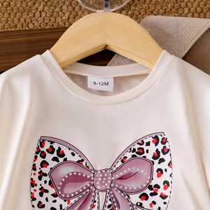 Conjunto de <span class=keywords><strong>Ropa</strong></span> para Niña, Estilo <span class=keywords><strong>Retro</strong></span> de Verano, Estampado de Leopardo, Gráfico con Lazo, Conjunto de Dos Piezas, Camiseta de Manga Corta y Pantalones Acampanados para Niña Pequeña - Product Image 2
