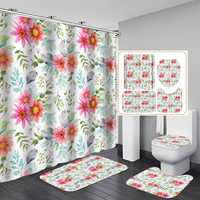 Ensemble de rideaux de douche imperméables en polyester à imprimé floral Muyu, 4 pièces, décor de salle de bain à fleurs aquarelle, tapis antidérapants 12
