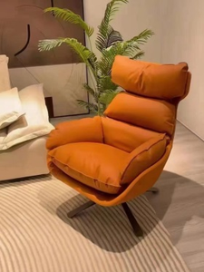 Sillón de Cuero Moderno, Respaldo Sólido, Giratorio, Estilo Mid-Century, Mueble para Sala de Estar - Product Image 2