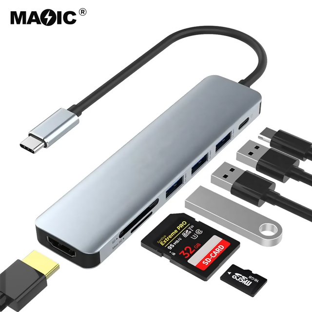 Wholesale 7 in 1 USB Type C Hub to 4K 30Hz HDMI SD TF Power Delivery Port USB3.0 and USB 2.0 for Chromebook MacBook Pro